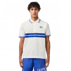 Lacoste 2024 Chest Striped Design Short Sleeved Cotton Mens Polo Shirt
