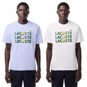 Lacoste 2024 Branded Text Croc Logo Cotton Classic Fit Crew Mens T-Shirt